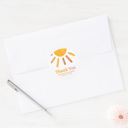 Here comes the Sun  Baby Shower Ronde Sticker (Envelop)