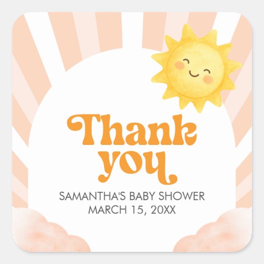 Here Comes the Sun Baby Shower Square Sticker (Voorkant)