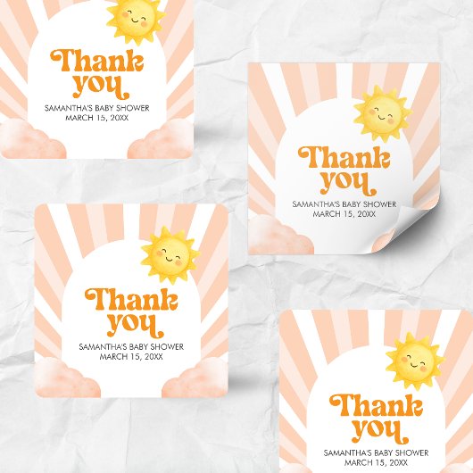 Here Comes the Sun Baby Shower Square Sticker