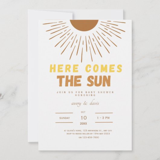 Here Comes the Sun boho Baby Shower Uitnodiging (Voorkant)