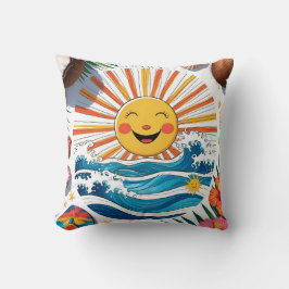 Here Comes the Sun – Boho Beach Vibes Throw Pillow Kussen