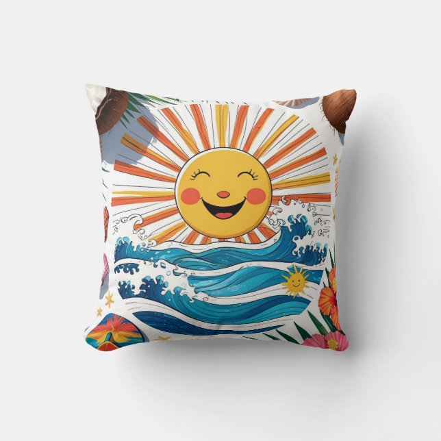 Here Comes the Sun – Boho Beach Vibes Throw Pillow Kussen (Voorkant)