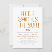 Here Comes The Sun | Boho Rainbow Baby Shower Kaart (Voorkant)