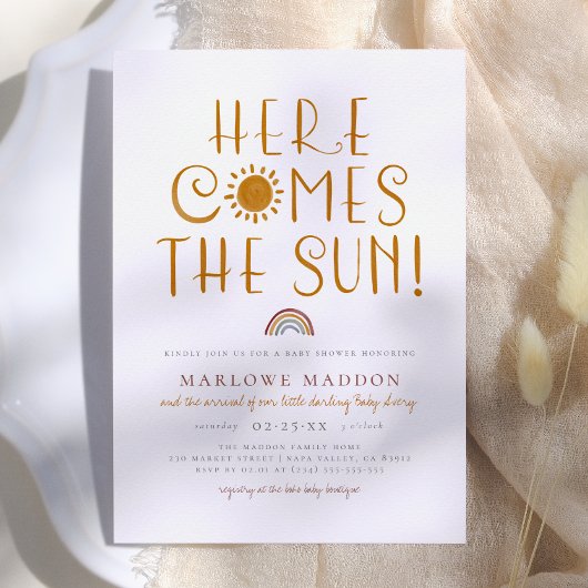 Here Comes The Sun | Boho Rainbow Baby Shower Kaart