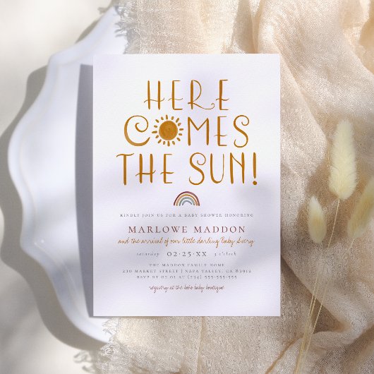 Here Comes The Sun | Boho Rainbow Baby Shower Kaart