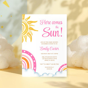 Here Comes the Sun Boho Regenboog Baby Shower Kaart