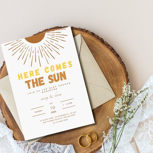 Here Comes the Sun boho uitnodiging voor baby show