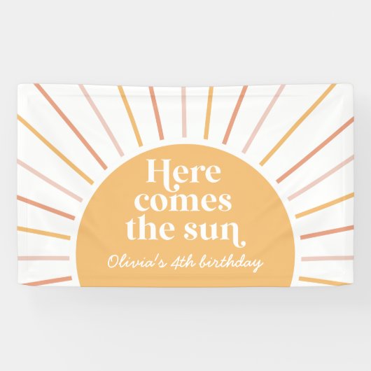 Here Comes the Sun Boho Zonneschijn verjaardag Spandoek (Horizontaal)