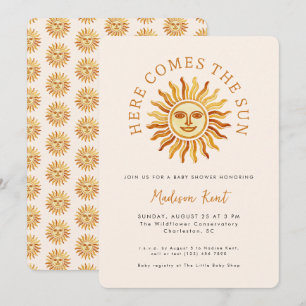 Here Comes the Sun Modern Boho Sun Baby Shower Kaart
