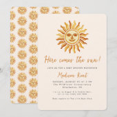 Here Comes the Sun Modern Boho Sun Baby Shower Kaart (Voorkant / Achterkant)