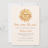 Here Comes the Sun Modern Boho Sun Baby Shower Kaart (Voorkant)