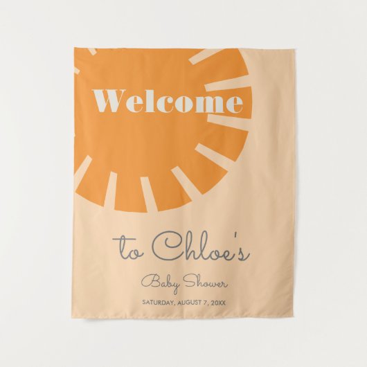 Here Comes the Sun Retro Baby Borrelfeestje Wandkleed (Voorkant)