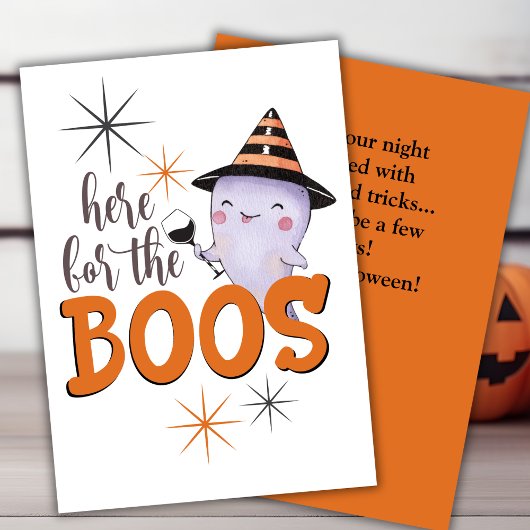 Here For The Boos Cute Ghost With Wine Custom Feestdagenkaart