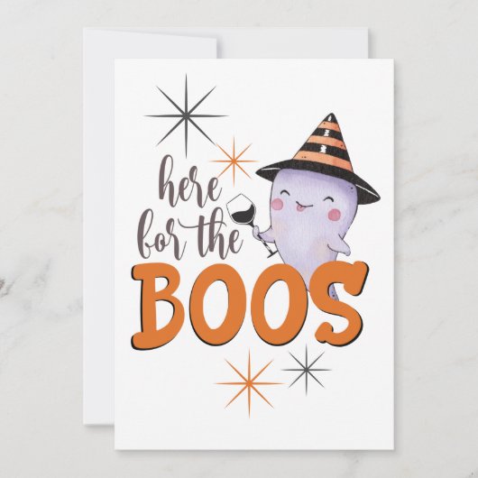 Here For The Boos Cute Ghost With Wine Custom Feestdagenkaart (Voorkant)