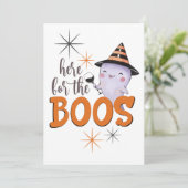 Here For The Boos Cute Ghost With Wine Custom Feestdagenkaart (Staand voorkant)