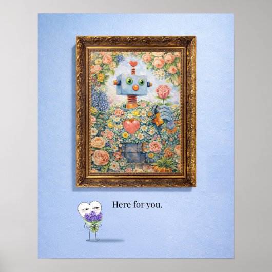 Here for You – Framed Floral Robot Poster (Voorkant)
