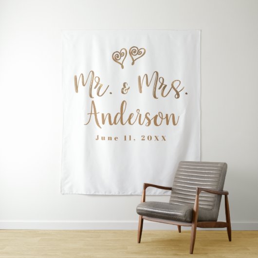 HERE Mr. & Mrs. Gold Script Typografie Modern Mini Wandkleed (In situ)