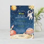 Here Space First Trip Around The Sun 1st Birthday Kaart (Staand voorkant)