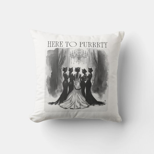 Here to Purrrty – Cat Bridal Party Bachelorette Kussen (Voorkant)
