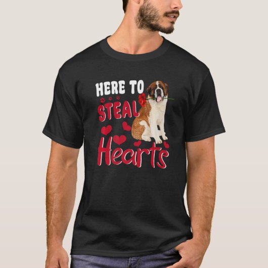Here To Steal Hearts Funny St Bernard Dog Valentin T-shirt (Voorkant)
