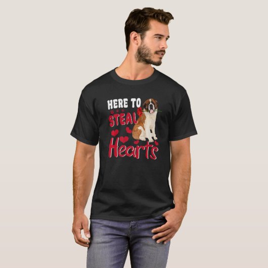 Here To Steal Hearts Funny St Bernard Dog Valentin T-shirt (Voorkant volledig)