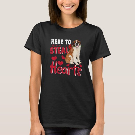 Here To Steal Hearts Funny St Bernard Dog Valentin T-shirt (Voorkant)