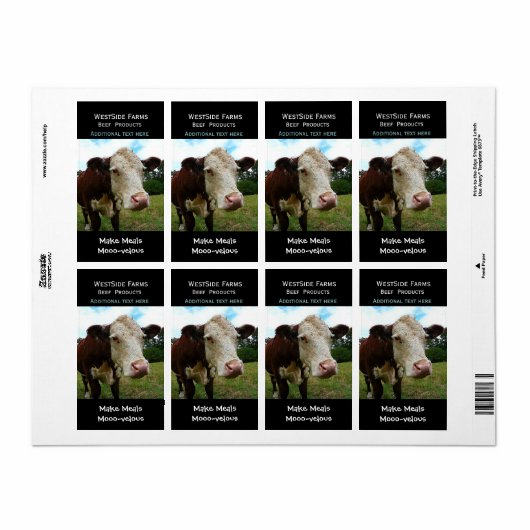 Hereford Beef Koe Zuivel Product Label Sticker (Full Sheet)
