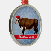 Hereford Bull en Santa Hat Ceramic Ornament (Rechts)