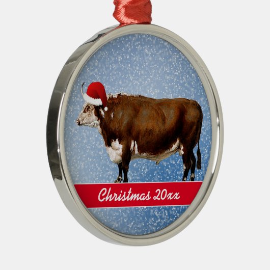 Hereford Bull en Santa Hat Ceramic Ornament (Rechts)