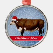 Hereford Bull en Santa Hat Ceramic Ornament (Voorkant)