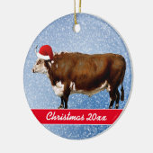 Hereford Bull en Santa Hat Keramisch Ornament (Links)