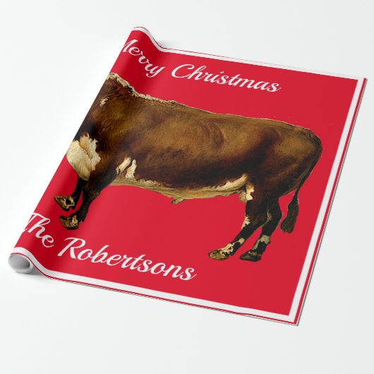  Hereford Bull op rood Cadeaupapier (Uitgerold)