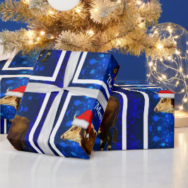 Hereford Bull over blauw sneeuwpakpapier Cadeaupapier
