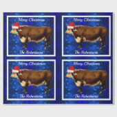  Hereford Bull over blauw sneeuwpakpapier Cadeaupapier (Vlak)