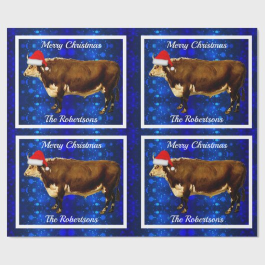 Hereford Bull over blauw sneeuwpakpapier Cadeaupapier (Vlak)