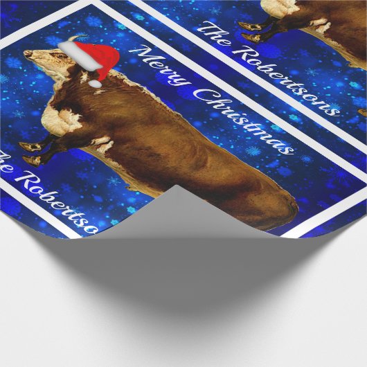  Hereford Bull over blauw sneeuwpakpapier Cadeaupapier (Hoek)