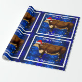  Hereford Bull over blauw sneeuwpakpapier Cadeaupapier (Uitgerold)