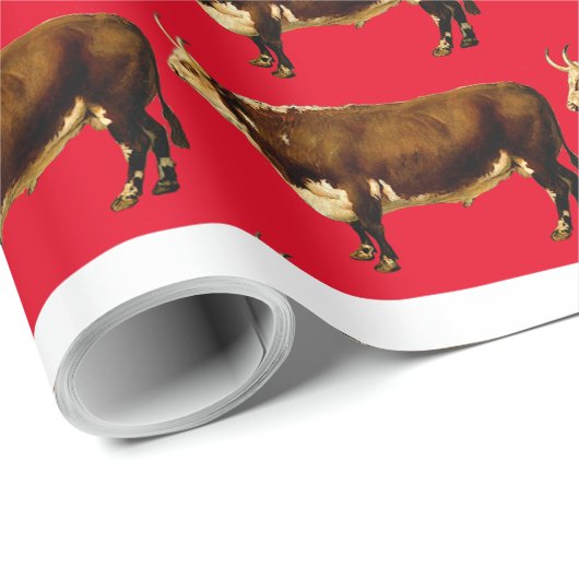  Hereford Bulls op rood Cadeaupapier (Rol Hoek)