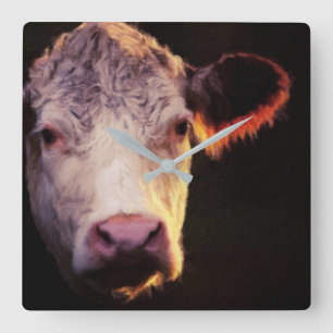 Hereford Cattle Wall Clock Vierkante Klok