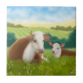 Hereford Cow met Calf Tile Tegeltje (Voorkant)