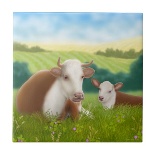 Hereford Cow met Calf Tile Tegeltje (Voorkant)