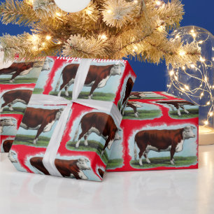  Hereford Cows op rood pakpapier