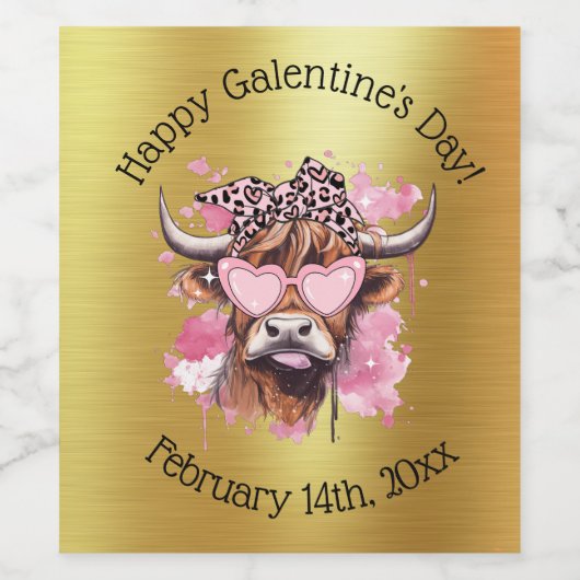Hereford Girly Koe Galentines Day Wijn Etiket (Enkel label)