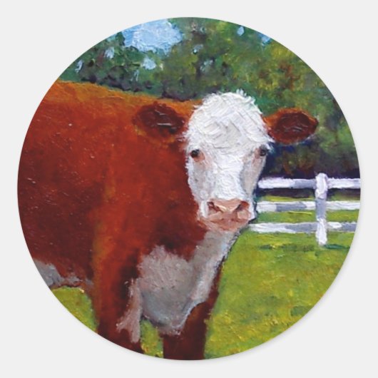 HEREFORD HEIFER KOE ART RONDE STICKER (Voorkant)
