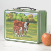 Hereford-Koe en Cute Calf in zomerperiode (In situ)