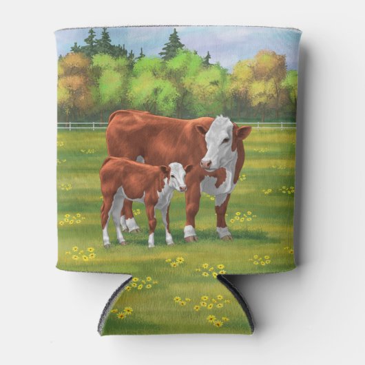 Hereford-Koe en Cute Calf in zomerperiode Blikjeskoeler (Voorkant)