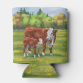 Hereford-Koe en Cute Calf in zomerperiode Blikjeskoeler (Achterkant)