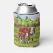 Hereford-Koe en Cute Calf in zomerperiode Blikjeskoeler (Blikje Achterkant)