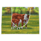 Hereford-Koe en Cute Calf in zomerperiode Groot Cadeauzakje (Voorkant)