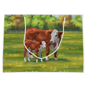 Hereford-Koe en Cute Calf in zomerperiode Groot Cadeauzakje